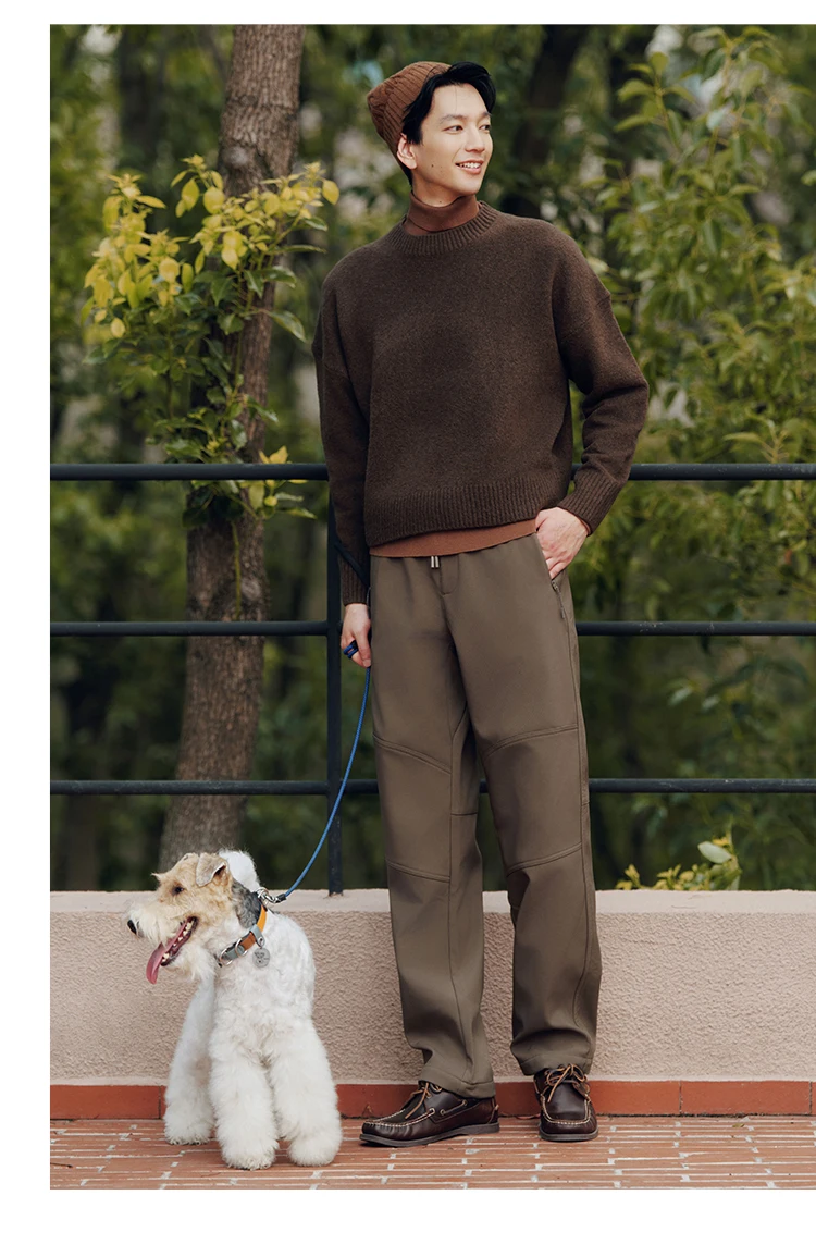 Semir Casual Pants Men Fleece Lined Three-Resistant Outdoor Long Pants 2025 Winter New Straight Leg Elastic Waist Versatile