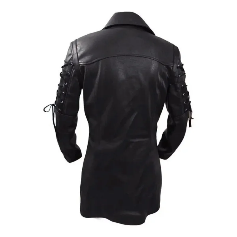 New Steampunk Men's Gothic Trench Coat Leather Jacket Punk Style Biker Jacke Autumn Winter Motocycle Jacket
