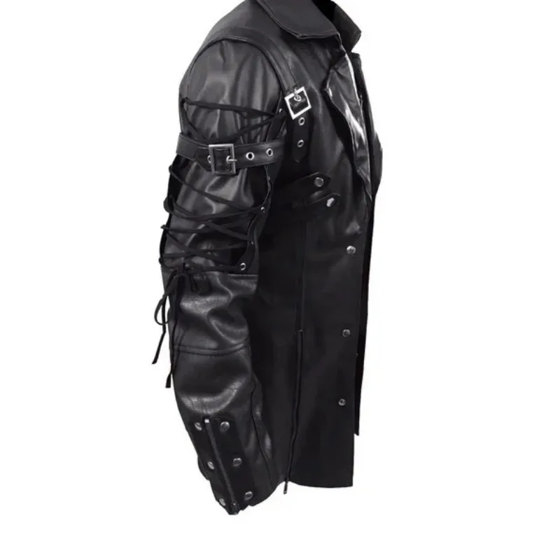 New Steampunk Men's Gothic Trench Coat Leather Jacket Punk Style Biker Jacke Autumn Winter Motocycle Jacket