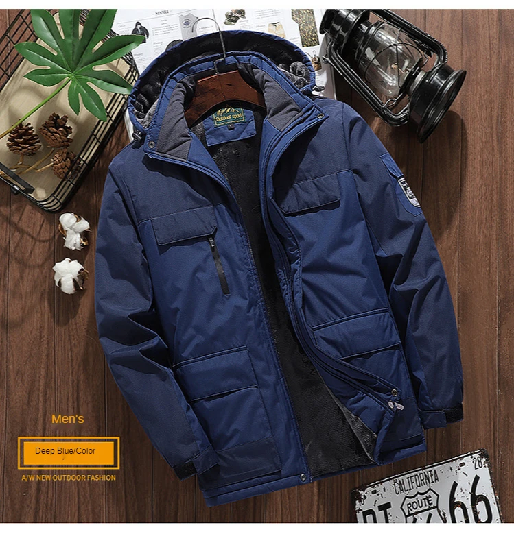 2026 9XL Mens Winter Jacket Fleece Lining Zip Hood Warm Parka Male Large Size Waterproof Big Extra Plus 8XL Windbreaker Mountain
