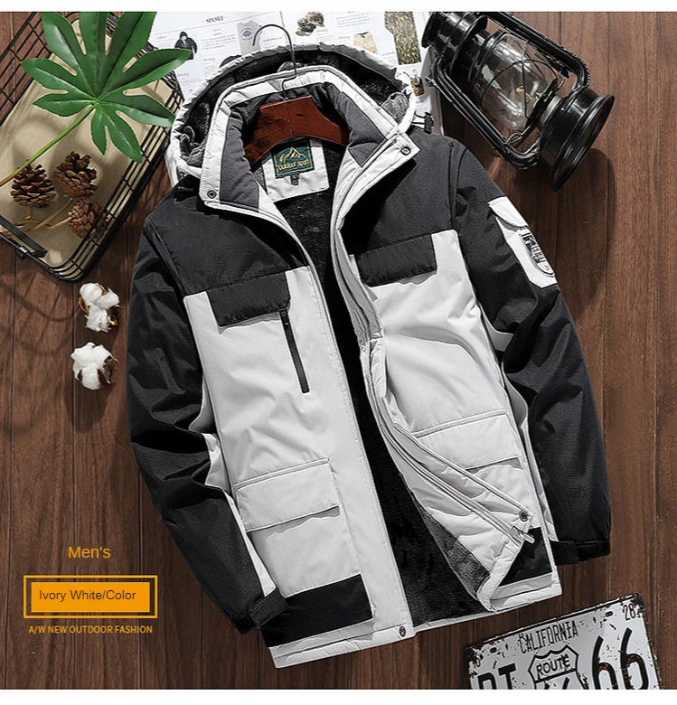 2026 9XL Mens Winter Jacket Fleece Lining Zip Hood Warm Parka Male Large Size Waterproof Big Extra Plus 8XL Windbreaker Mountain
