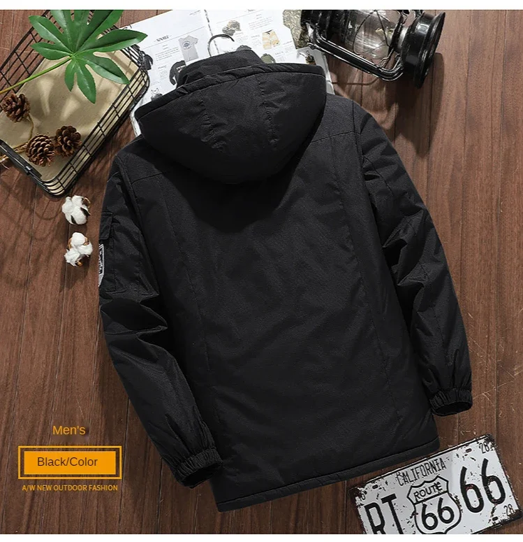 2026 9XL Mens Winter Jacket Fleece Lining Zip Hood Warm Parka Male Large Size Waterproof Big Extra Plus 8XL Windbreaker Mountain