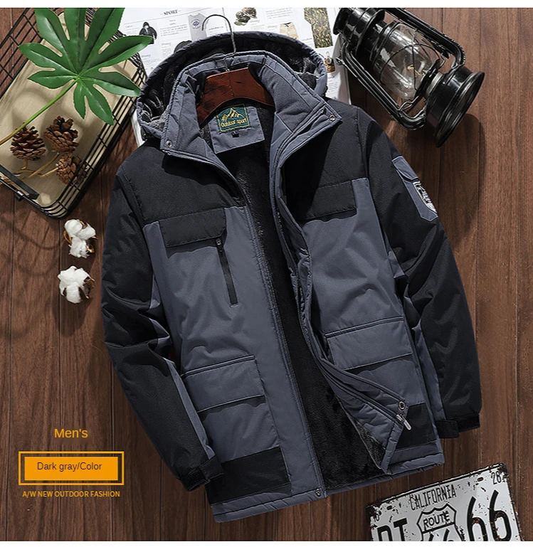 2026 9XL Mens Winter Jacket Fleece Lining Zip Hood Warm Parka Male Large Size Waterproof Big Extra Plus 8XL Windbreaker Mountain