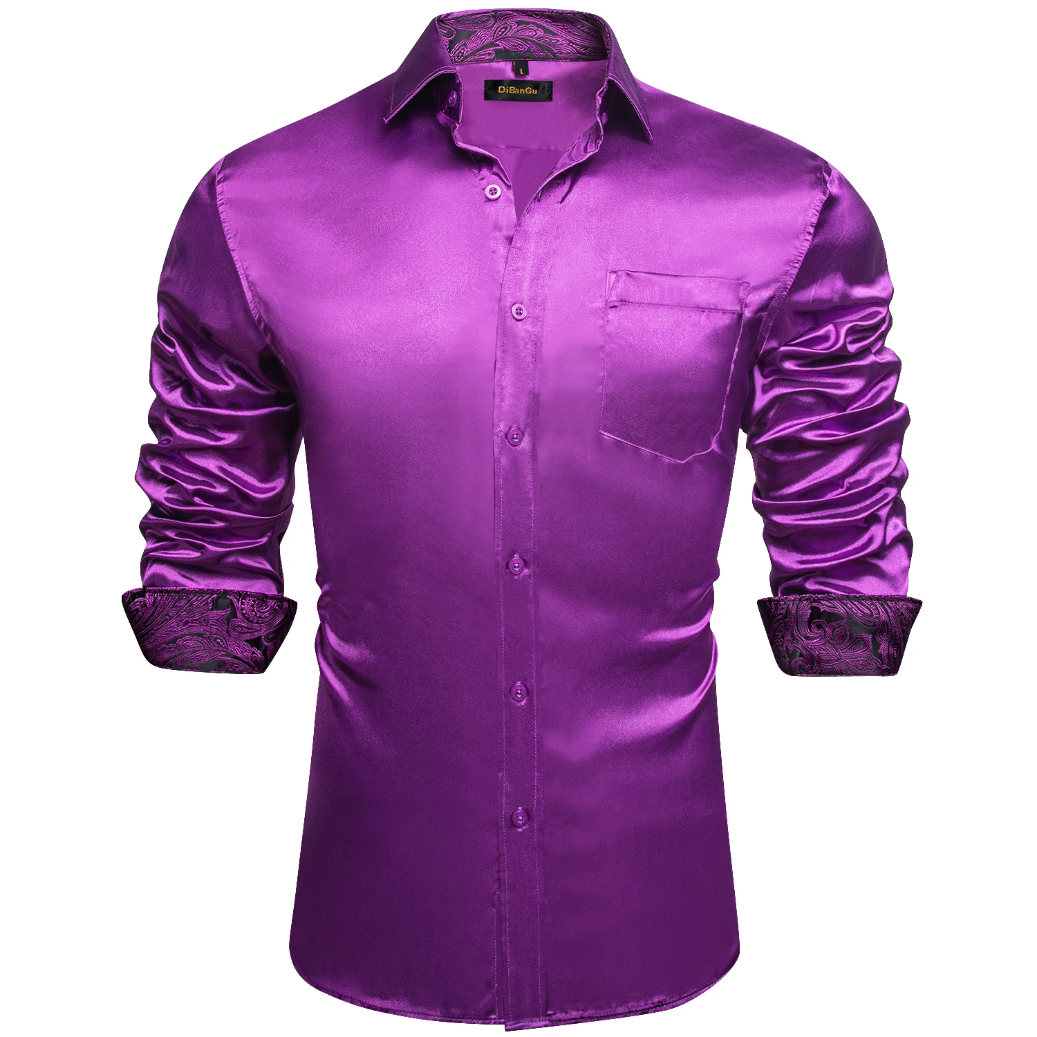 Luxury Elegant Dress Shirts for Men Stretch Satin Long Sleeve Casual Social Shirt Designer Contrasting Paisley Clothing