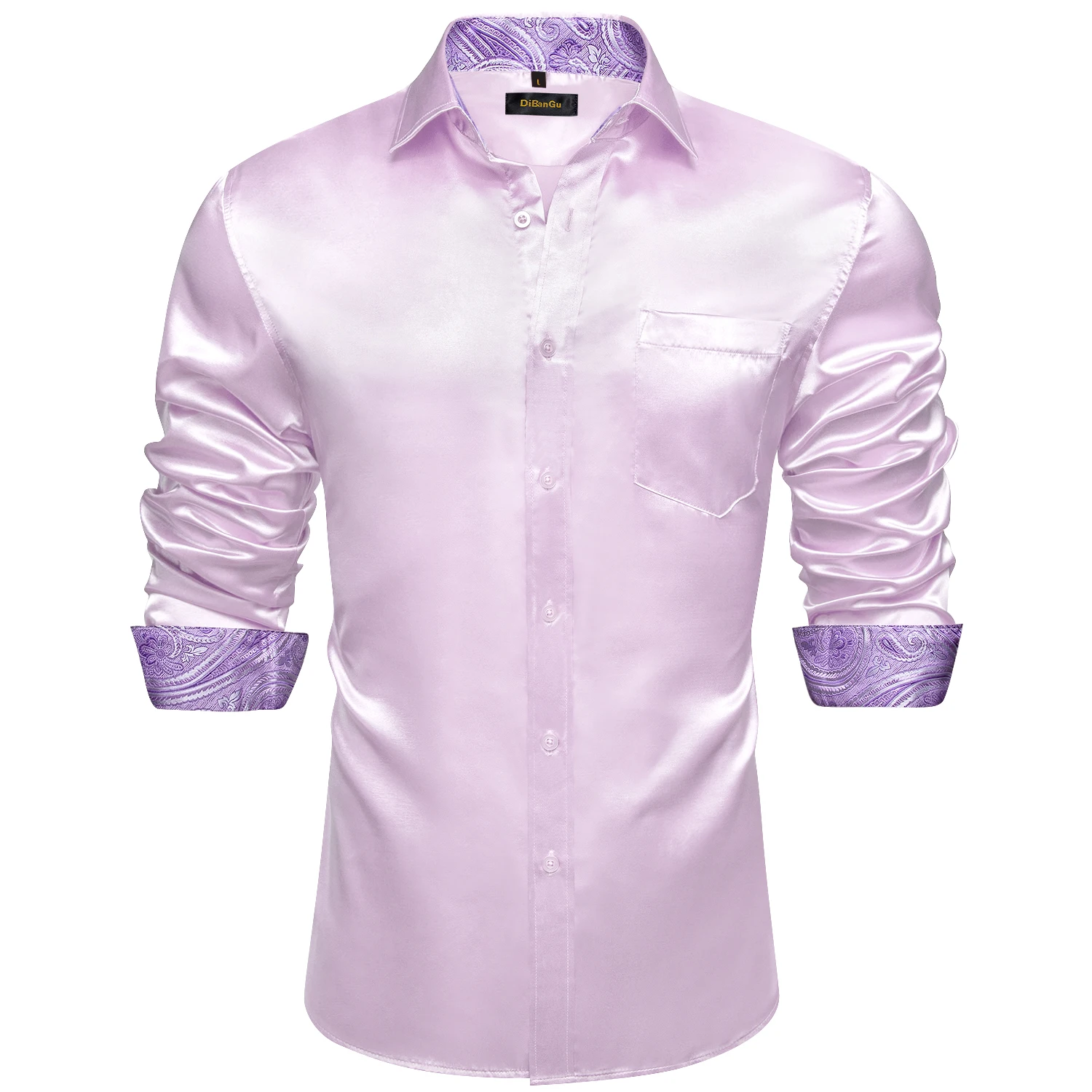 Luxury Elegant Dress Shirts for Men Stretch Satin Long Sleeve Casual Social Shirt Designer Contrasting Paisley Clothing