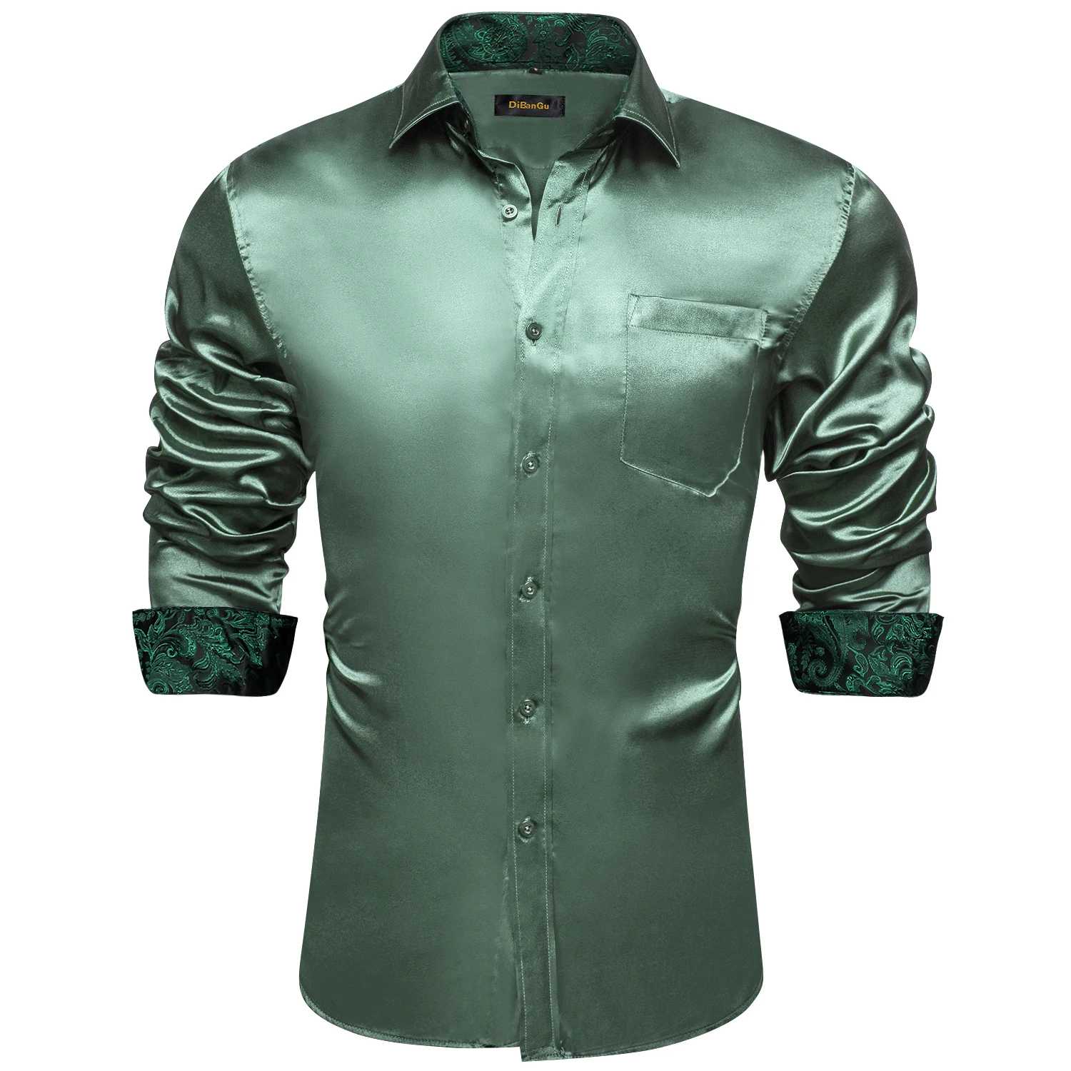Luxury Elegant Dress Shirts for Men Stretch Satin Long Sleeve Casual Social Shirt Designer Contrasting Paisley Clothing