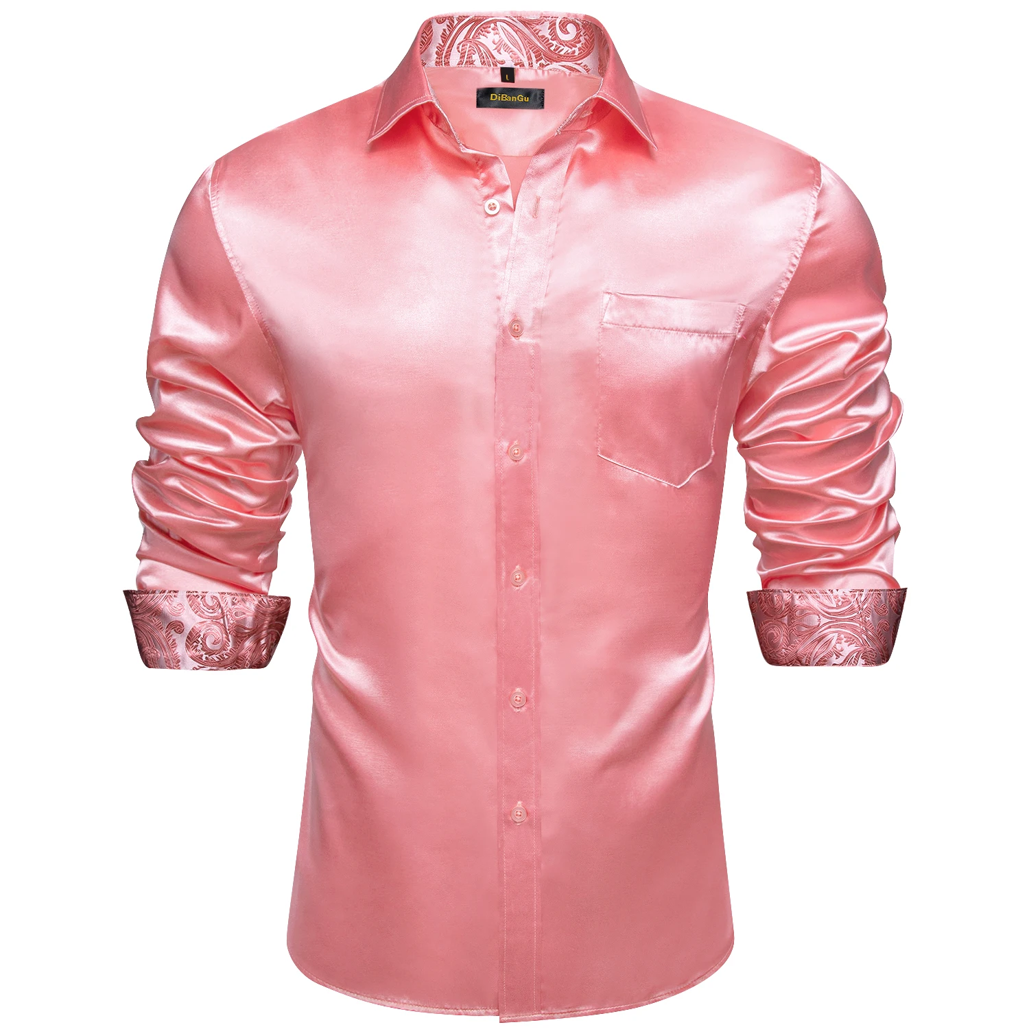 Luxury Elegant Dress Shirts for Men Stretch Satin Long Sleeve Casual Social Shirt Designer Contrasting Paisley Clothing
