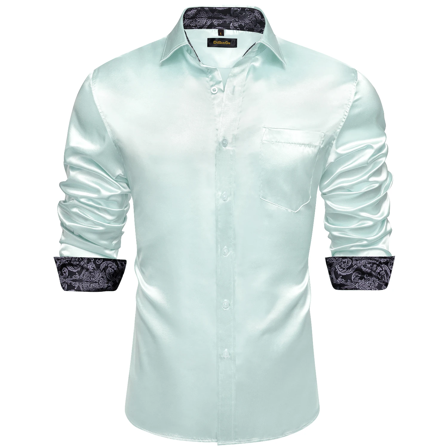 Luxury Elegant Dress Shirts for Men Stretch Satin Long Sleeve Casual Social Shirt Designer Contrasting Paisley Clothing
