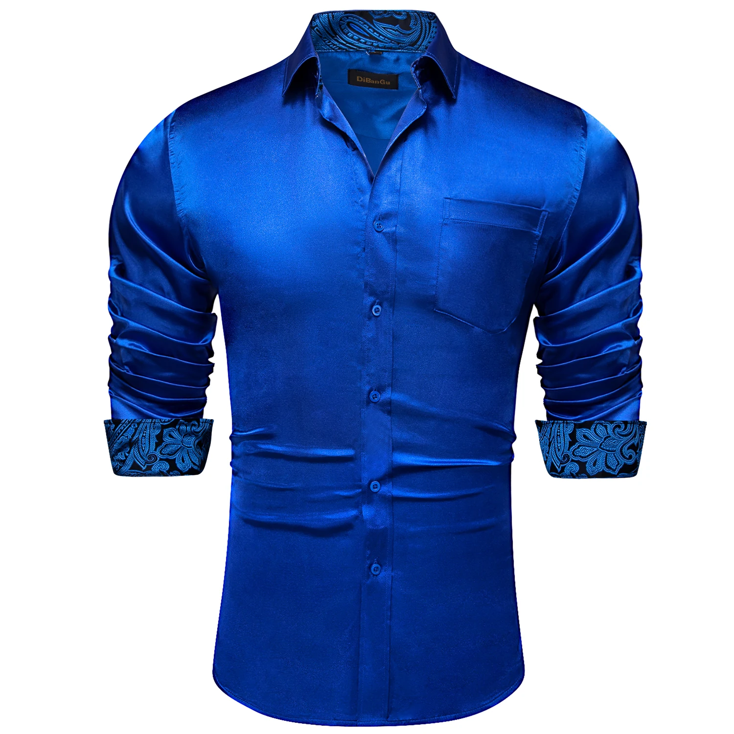 Luxury Elegant Dress Shirts for Men Stretch Satin Long Sleeve Casual Social Shirt Designer Contrasting Paisley Clothing