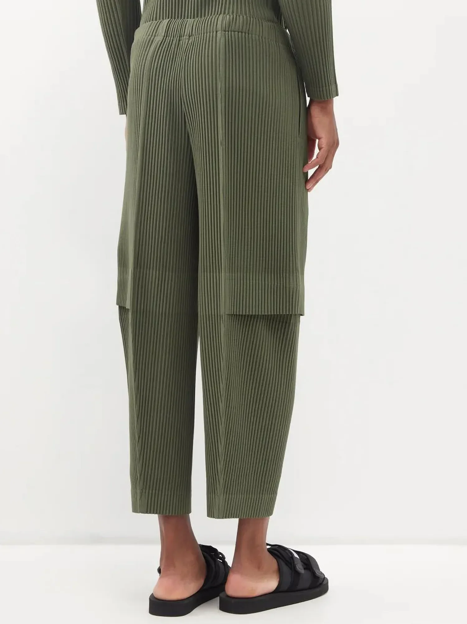 Miyake Pleated Men Cargo Pants Pleated Straight Pants Loose Overalls Men Baggy Black Trousers Fashion Casual Streetwear Pants
