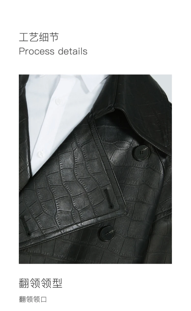 Mauroicardi Spring Autumn Long Black Crocodile Print Pu Leather Trench Coat Men Belt Double Breaste Runway European Fashion 2023