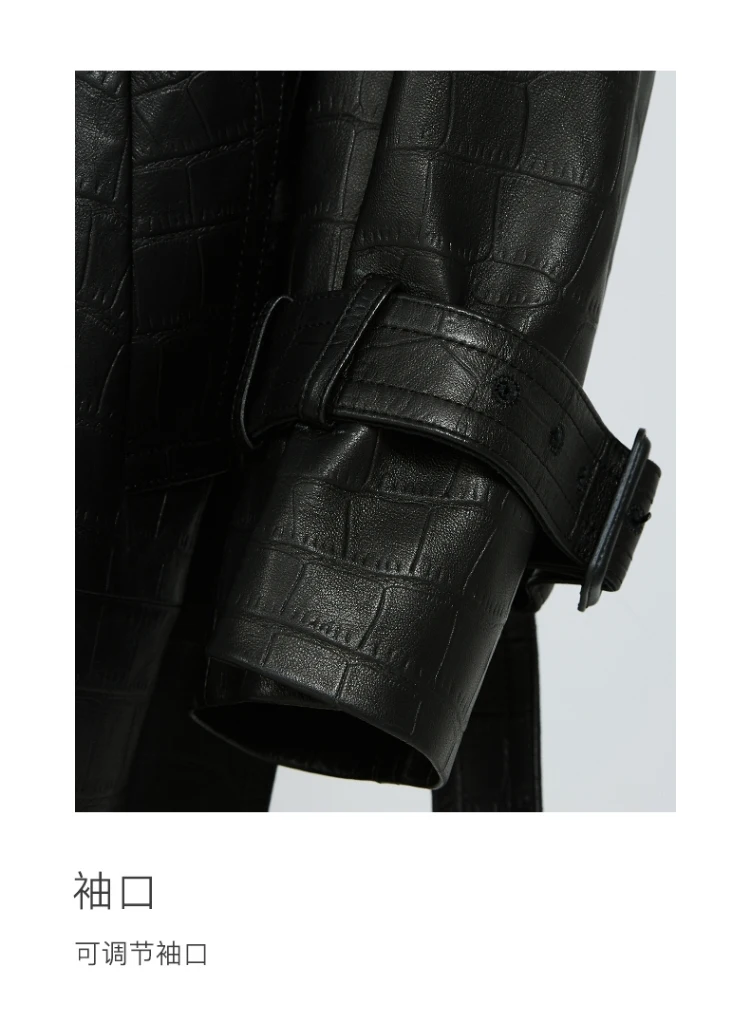 Mauroicardi Spring Autumn Long Black Crocodile Print Pu Leather Trench Coat Men Belt Double Breaste Runway European Fashion 2023