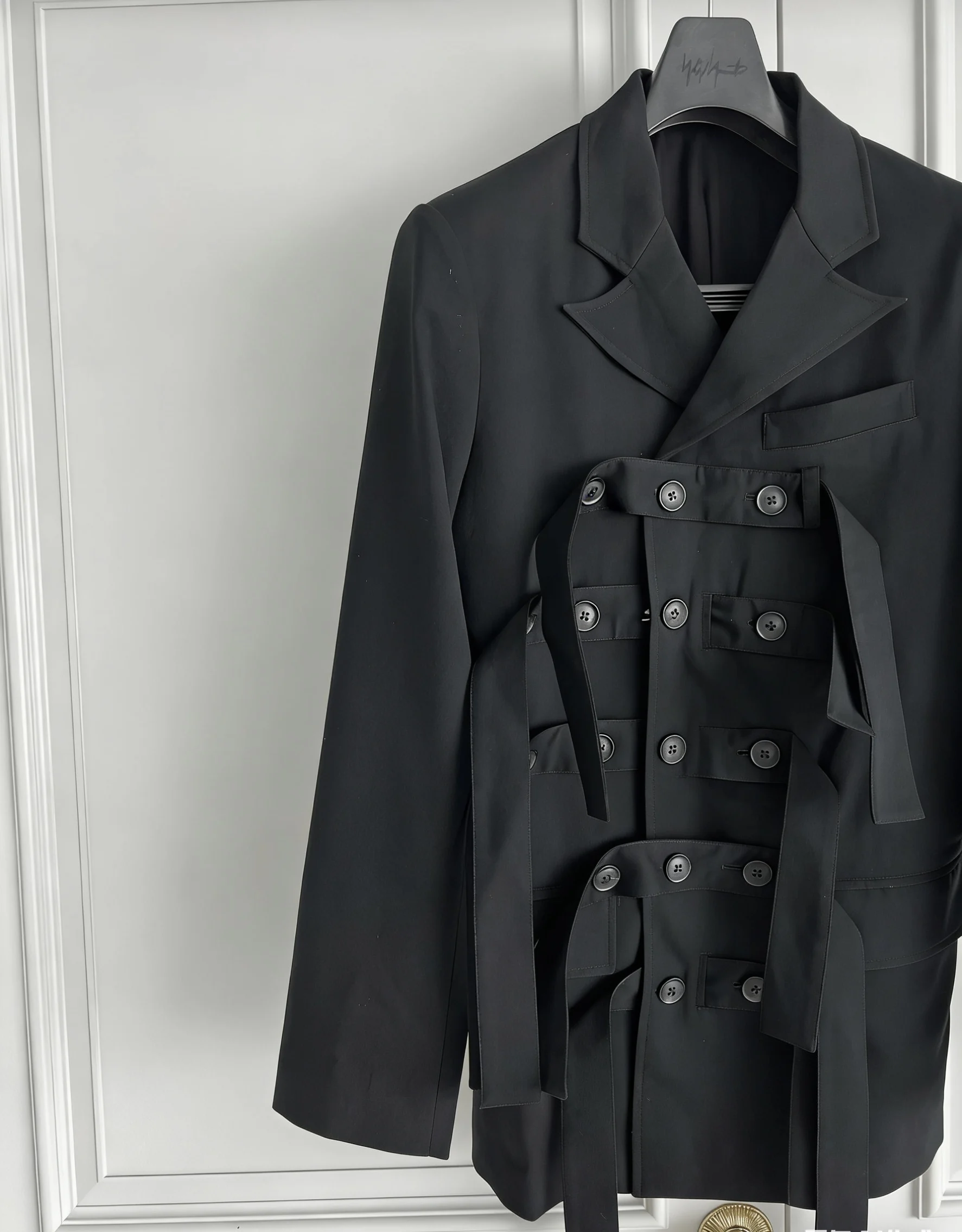 TOP-YAMAMOTO original design lace-up capsule wool multi-button fabric striped double-breasted suit jacket