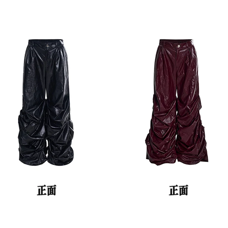 Mauroicardi Spring Autumn Cool Long Baggy Black Soft Pu Leather Wide Leg Stacked Pants Men Mens Designer Clothes Streetwear 2025