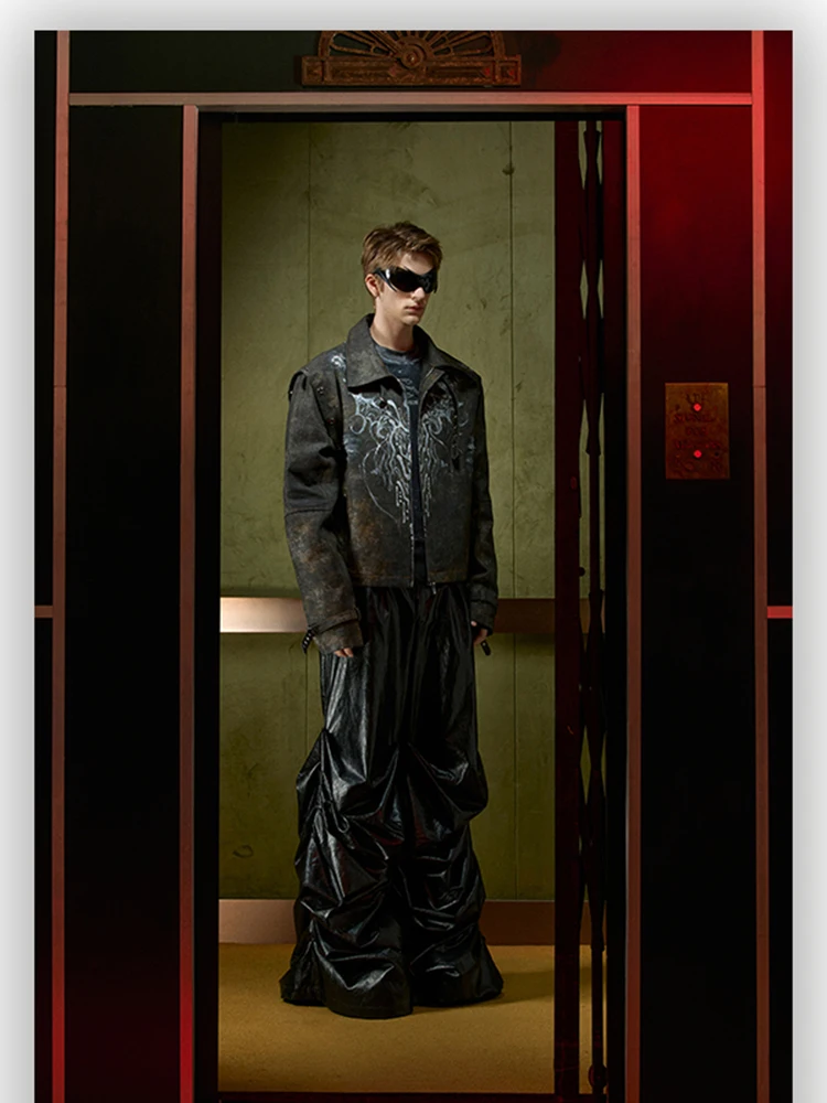 Mauroicardi Spring Autumn Cool Long Baggy Black Soft Pu Leather Wide Leg Stacked Pants Men Mens Designer Clothes Streetwear 2025