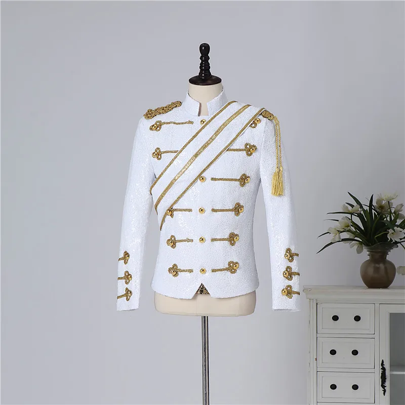 Blazer Sequined Performance Outfit for Outdoor Casual Male Banquet Guest Band Rock Singer Clothing Stand-up Collar Men's Blazer