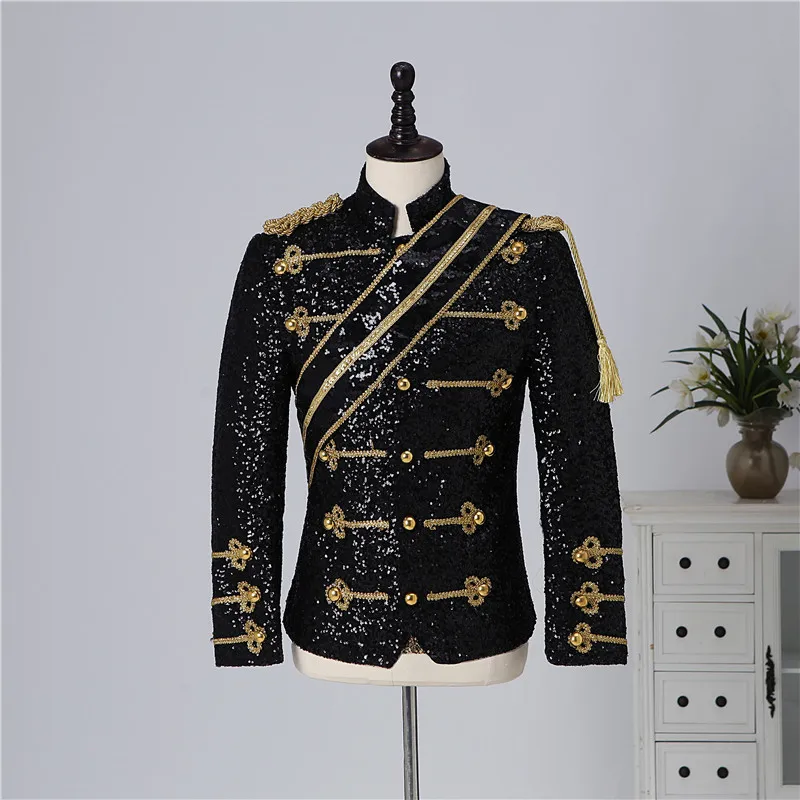 Blazer Sequined Performance Outfit for Outdoor Casual Male Banquet Guest Band Rock Singer Clothing Stand-up Collar Men's Blazer