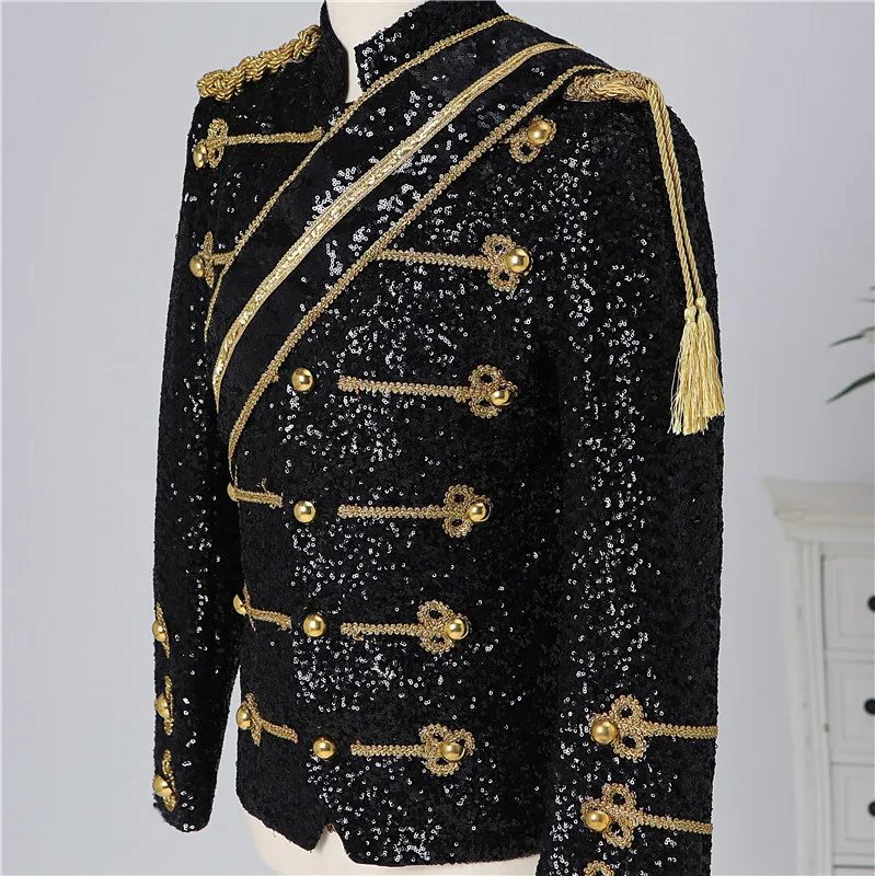 Blazer Sequined Performance Outfit for Outdoor Casual Male Banquet Guest Band Rock Singer Clothing Stand-up Collar Men's Blazer