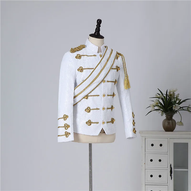 Blazer Sequined Performance Outfit for Outdoor Casual Male Banquet Guest Band Rock Singer Clothing Stand-up Collar Men's Blazer
