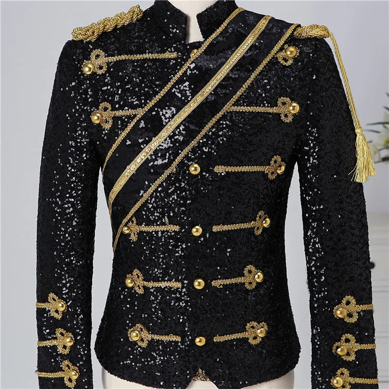 Blazer Sequined Performance Outfit for Outdoor Casual Male Banquet Guest Band Rock Singer Clothing Stand-up Collar Men's Blazer