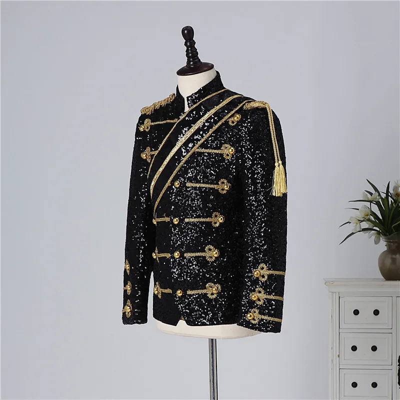 Blazer Sequined Performance Outfit for Outdoor Casual Male Banquet Guest Band Rock Singer Clothing Stand-up Collar Men's Blazer