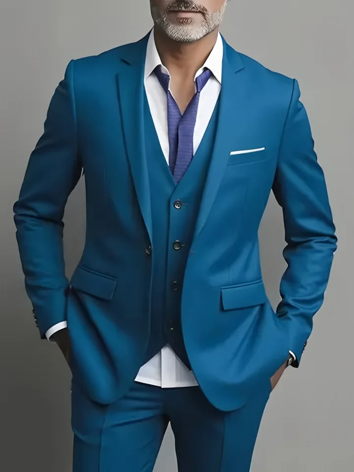 Men's Business Casual Suit for Weddings, Genuine Blazer, Vest and Pants, Big & Tall,Slim Fit Waistcoat, Dress Trousers, US Size