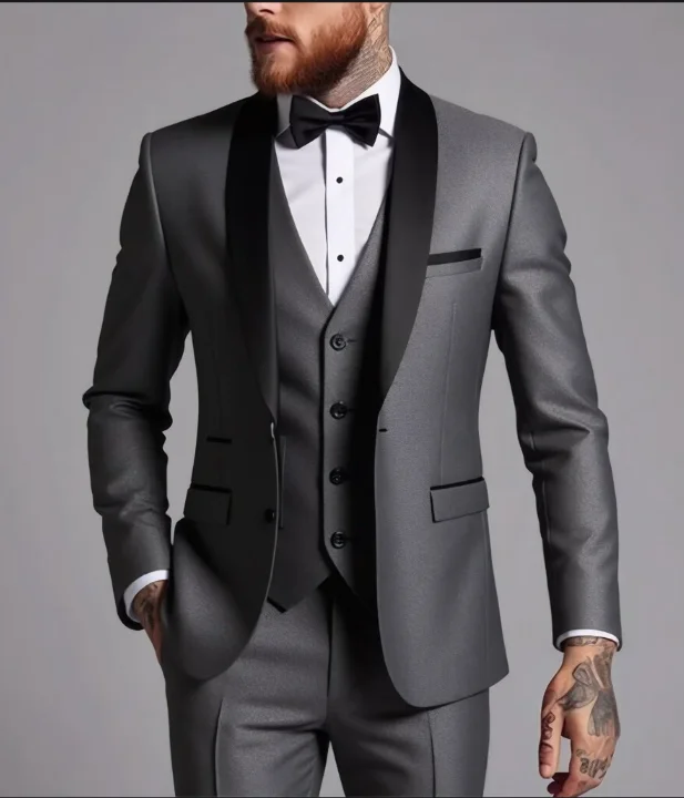 Men's Business Casual Suit for Weddings, Genuine Blazer, Vest and Pants, Big & Tall,Slim Fit Waistcoat, Dress Trousers, US Size