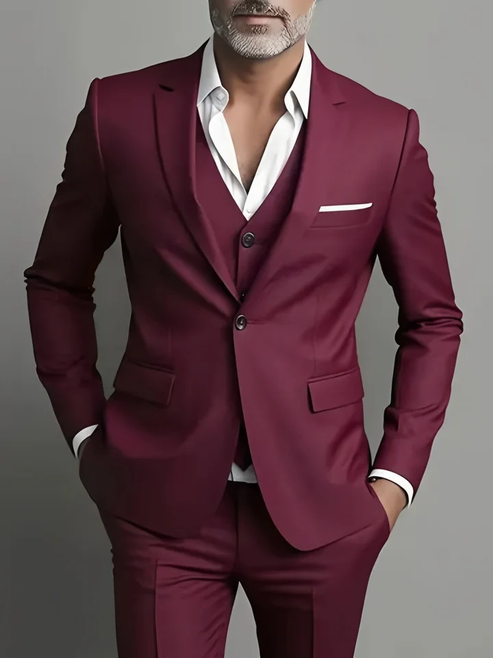 Men's Business Casual Suit for Weddings, Genuine Blazer, Vest and Pants, Big & Tall,Slim Fit Waistcoat, Dress Trousers, US Size