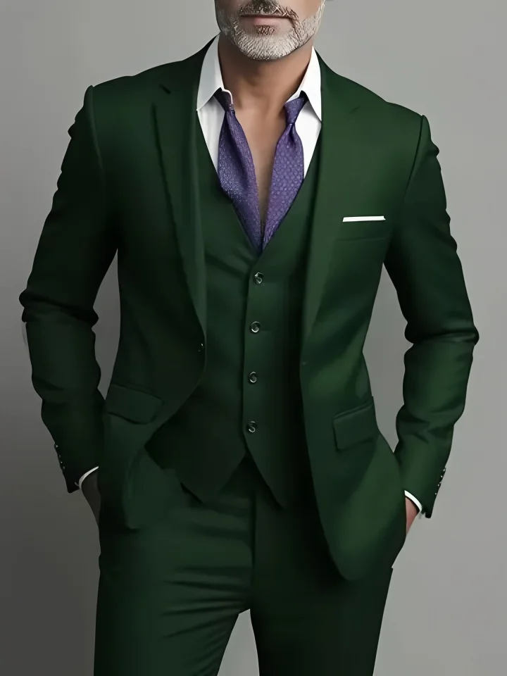 Men's Business Casual Suit for Weddings, Genuine Blazer, Vest and Pants, Big & Tall,Slim Fit Waistcoat, Dress Trousers, US Size