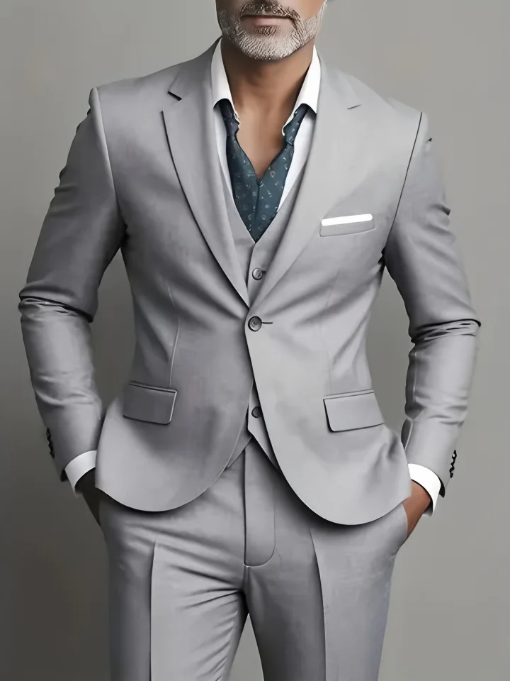 Men's Business Casual Suit for Weddings, Genuine Blazer, Vest and Pants, Big & Tall,Slim Fit Waistcoat, Dress Trousers, US Size