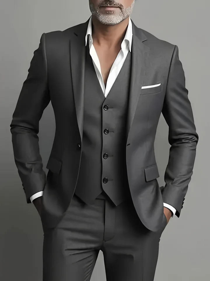 Men's Business Casual Suit for Weddings, Genuine Blazer, Vest and Pants, Big & Tall,Slim Fit Waistcoat, Dress Trousers, US Size