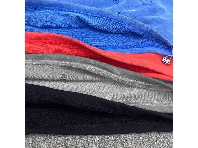 Hip Hop Thug Club Hole Damaged Hoodie Embroidery Red Leather Moon Star Ptach Pattern Sweatshirts Men Women Wash Pullovers Hoody