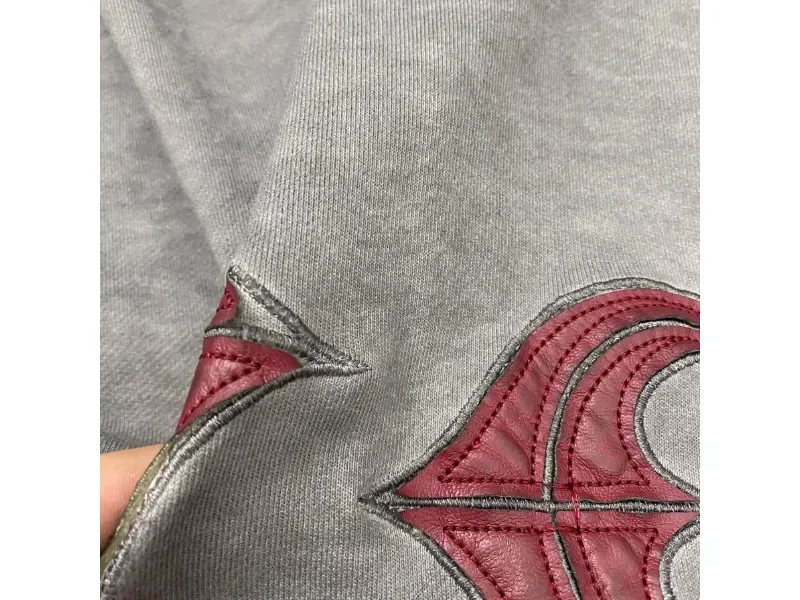 Hip Hop Thug Club Hole Damaged Hoodie Embroidery Red Leather Moon Star Ptach Pattern Sweatshirts Men Women Wash Pullovers Hoody