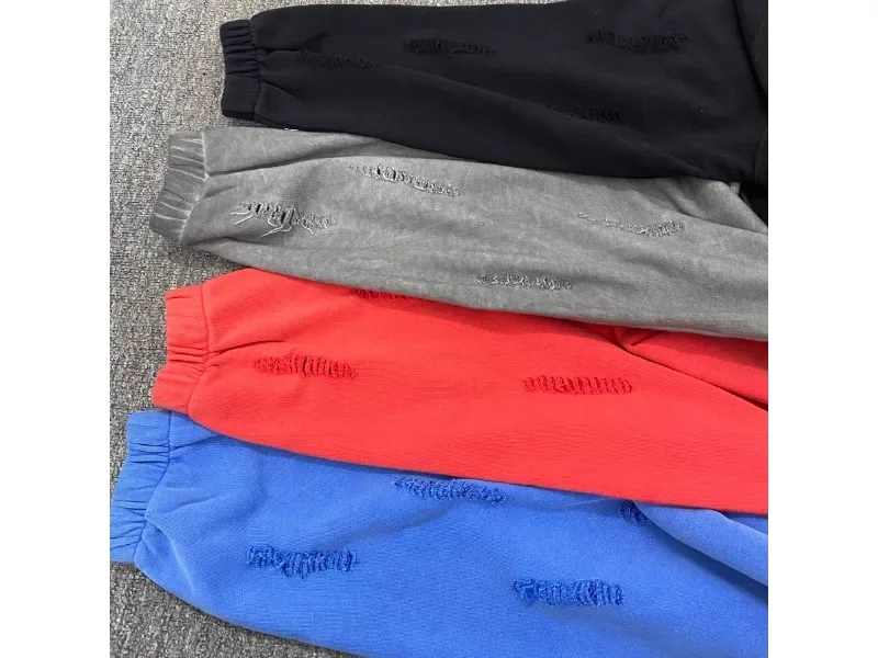 Hip Hop Thug Club Hole Damaged Hoodie Embroidery Red Leather Moon Star Ptach Pattern Sweatshirts Men Women Wash Pullovers Hoody