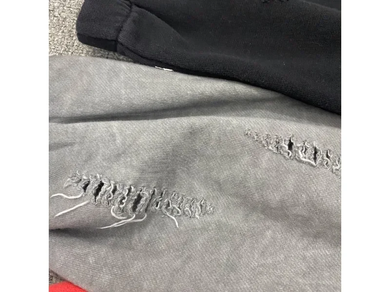 Hip Hop Thug Club Hole Damaged Hoodie Embroidery Red Leather Moon Star Ptach Pattern Sweatshirts Men Women Wash Pullovers Hoody