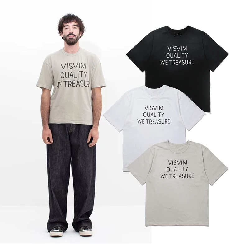 26SS Visvim Stitch Box Label T Shirt Japan Men Women High Quality Simple Print Label Short Sleeve Loose T-shirt Tops Tee