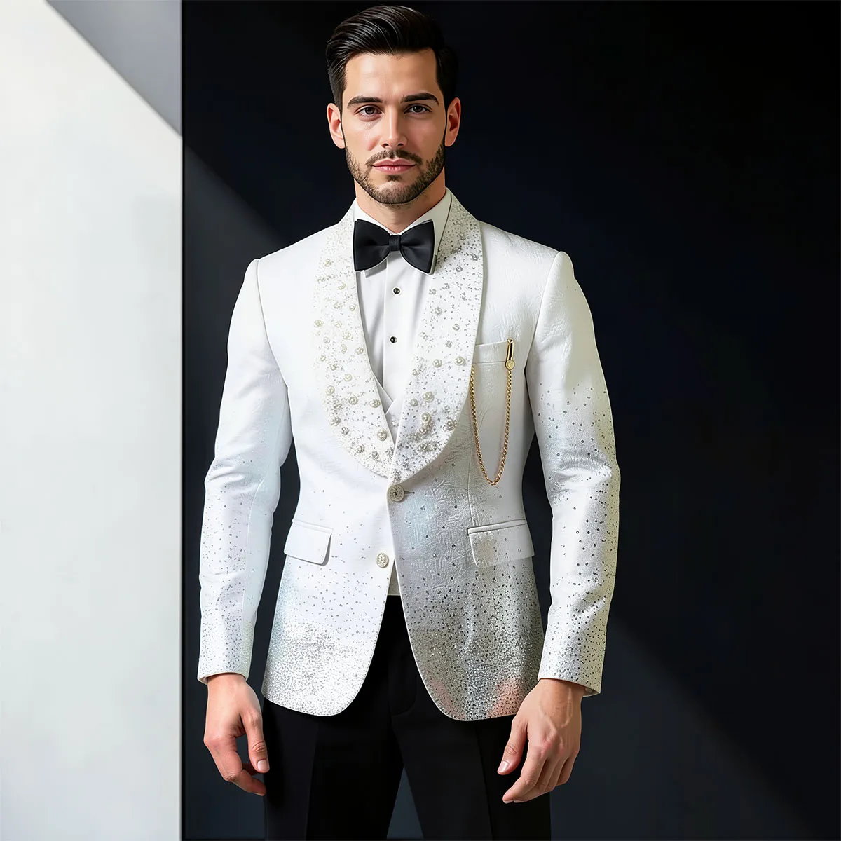 Luxury Diamond Men Suits 2 Pieces Sets Diamond Ropa Hombre Shawl Collar Groom Tuxedos Male Party Prom Blazer Customized