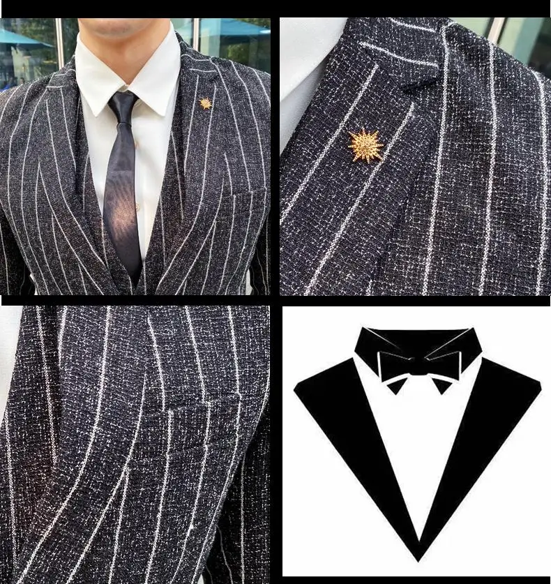 Men's British Fashion Three-piece Set Slim Fit Suit Vest Trousers Ensemble Handsome Trendy All-in-one Banquet Blaze