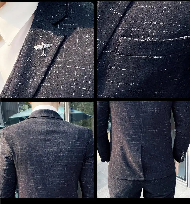 Men's British Fashion Three-piece Set Slim Fit Suit Vest Trousers Ensemble Handsome Trendy All-in-one Banquet Blaze