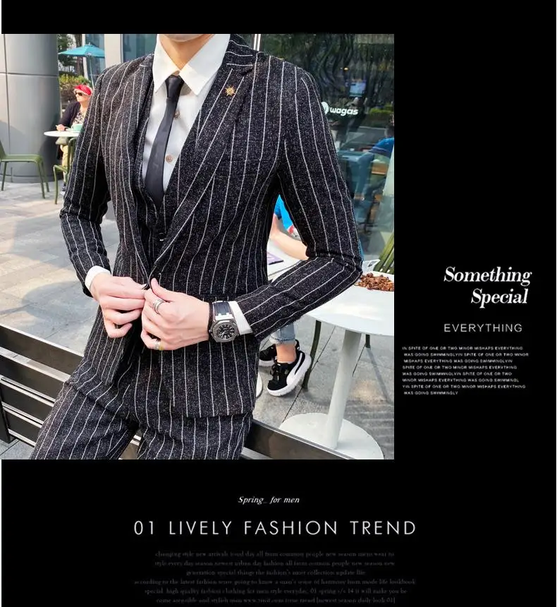 Men's British Fashion Three-piece Set Slim Fit Suit Vest Trousers Ensemble Handsome Trendy All-in-one Banquet Blaze