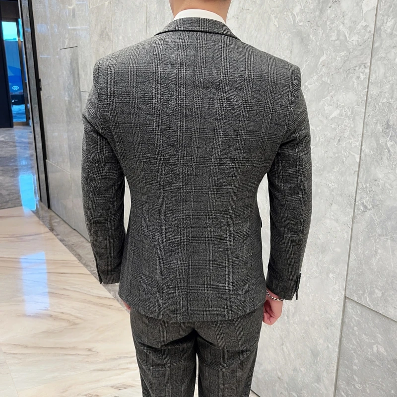 Men's British Fashion Three-piece Set Slim Fit Suit Vest Trousers Ensemble Handsome Trendy All-in-one Banquet Blaze