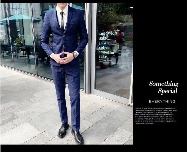 Men's British Fashion Three-piece Set Slim Fit Suit Vest Trousers Ensemble Handsome Trendy All-in-one Banquet Blaze