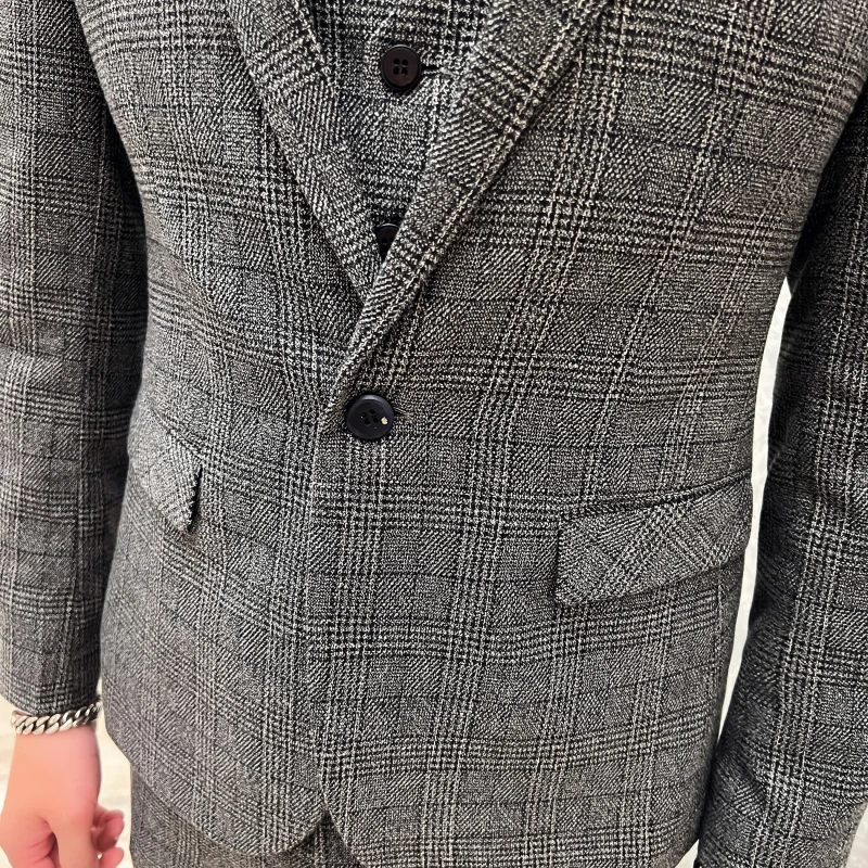 Men's British Fashion Three-piece Set Slim Fit Suit Vest Trousers Ensemble Handsome Trendy All-in-one Banquet Blaze