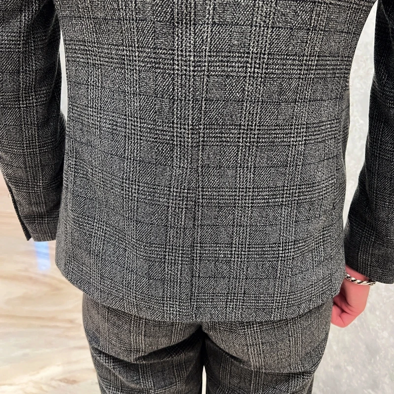 Men's British Fashion Three-piece Set Slim Fit Suit Vest Trousers Ensemble Handsome Trendy All-in-one Banquet Blaze