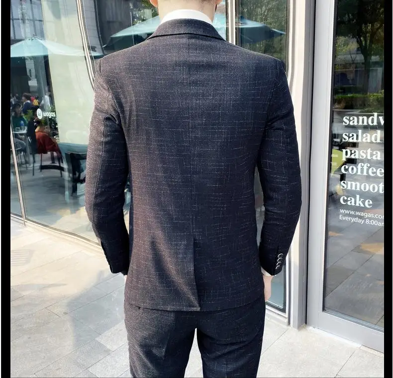 Men's British Fashion Three-piece Set Slim Fit Suit Vest Trousers Ensemble Handsome Trendy All-in-one Banquet Blaze
