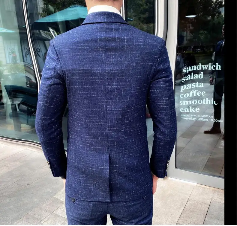 Men's British Fashion Three-piece Set Slim Fit Suit Vest Trousers Ensemble Handsome Trendy All-in-one Banquet Blaze