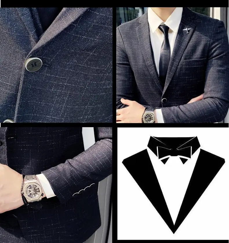 Men's British Fashion Three-piece Set Slim Fit Suit Vest Trousers Ensemble Handsome Trendy All-in-one Banquet Blaze