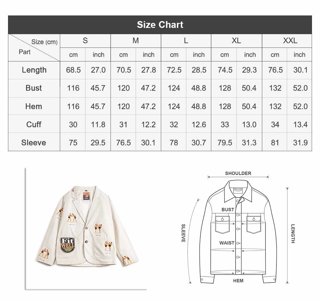 Maden Men's Vintage Print Blazer Pure Cotton Long Sleeve Notched Collar Casual Dress Shirt  Loose Fit Single-Breasted Jacket