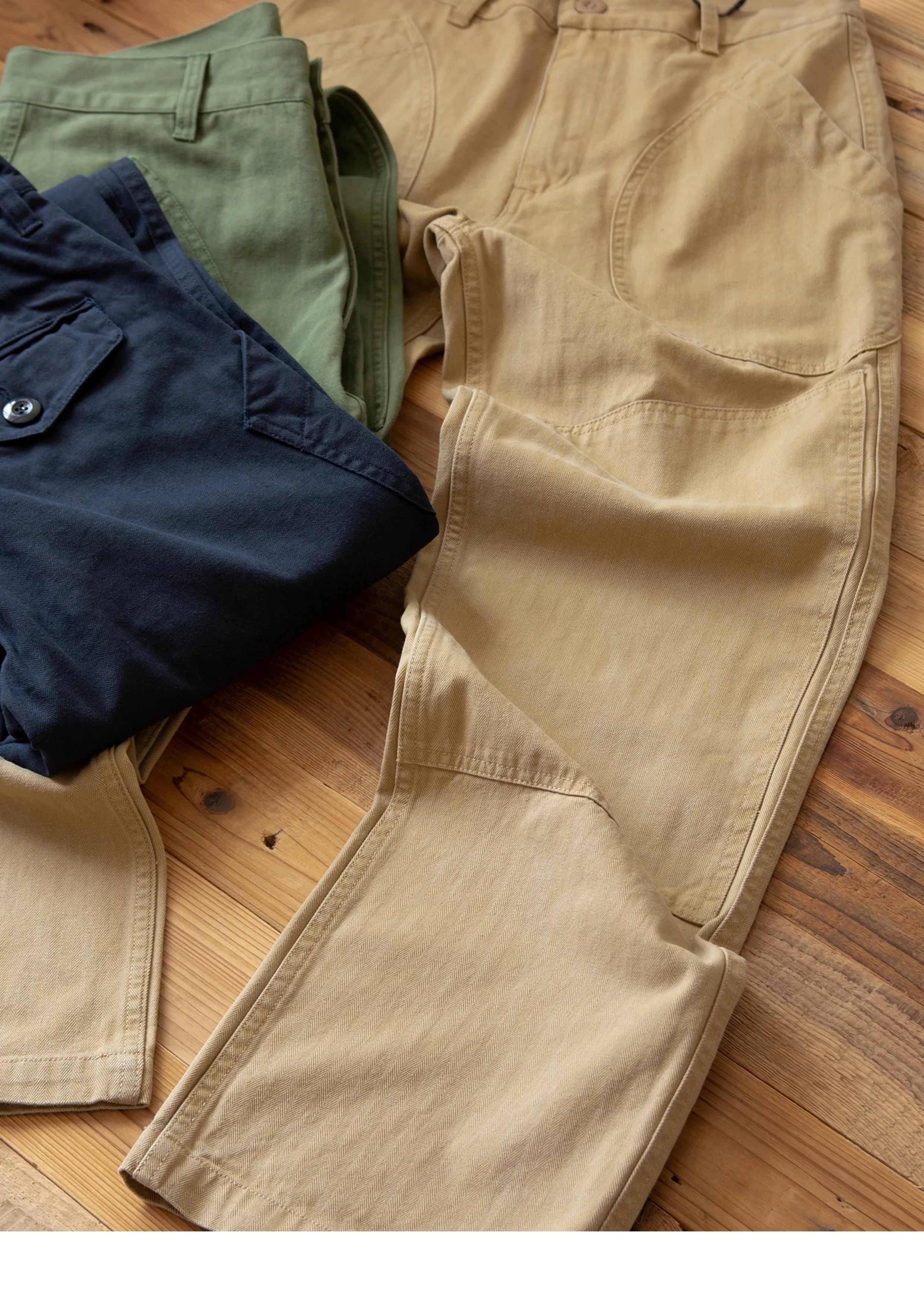 N-1D Autumn Winter New All-Cotton HBT Thick Herringbone WWII-Style American Retro Straight-Leg Deck Pants (Amekaji Long Pants)