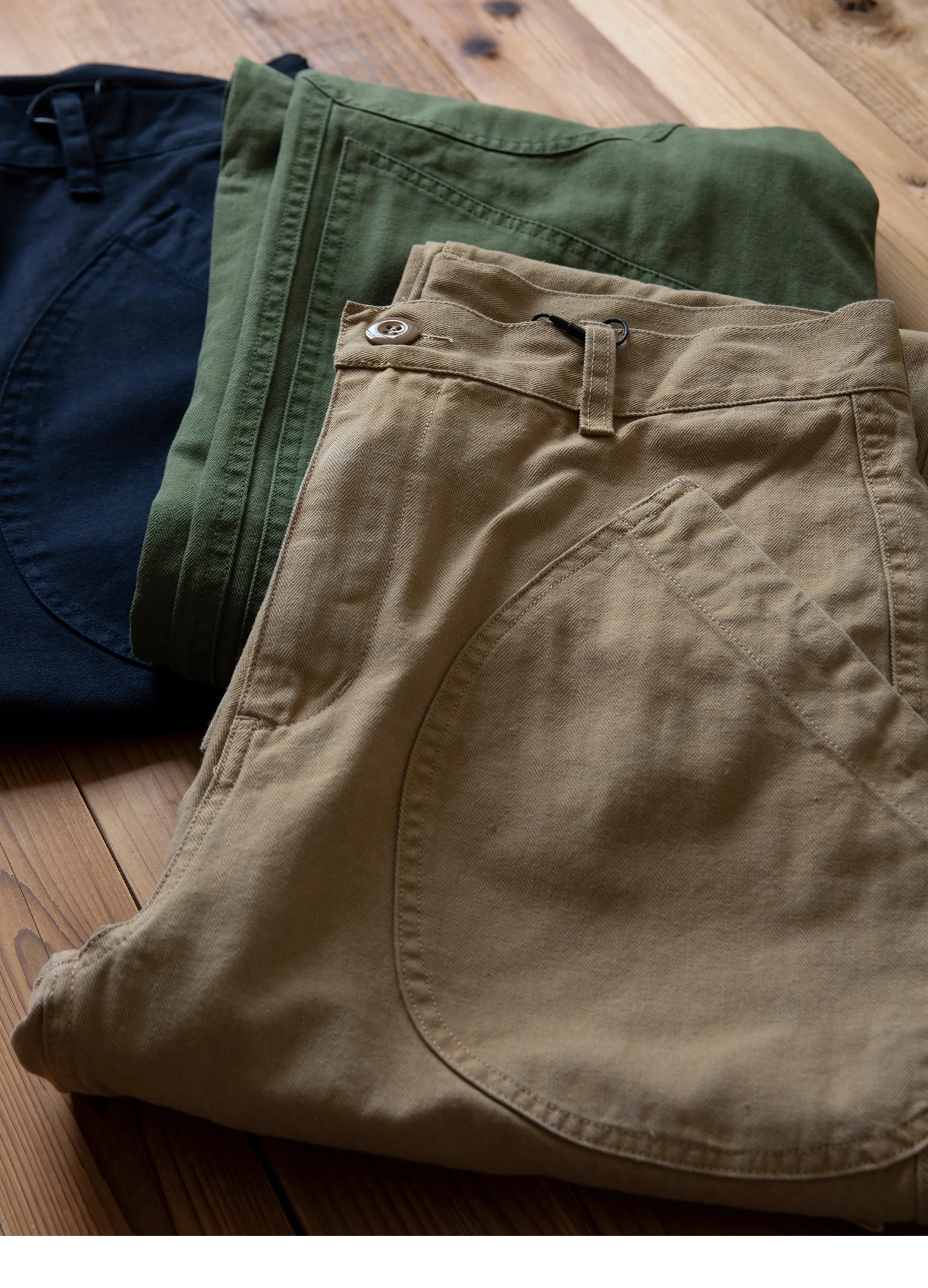 N-1D Autumn Winter New All-Cotton HBT Thick Herringbone WWII-Style American Retro Straight-Leg Deck Pants (Amekaji Long Pants)